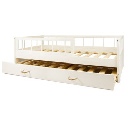 Letto in legno con sponde e cassetto con funzione letto